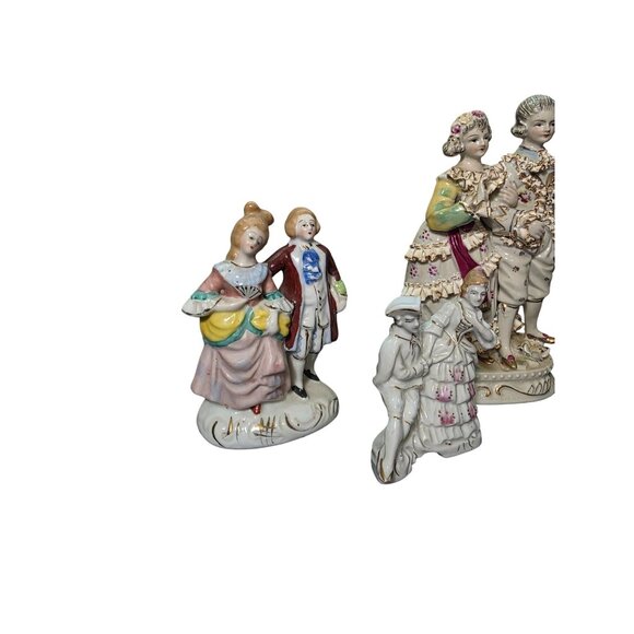 Vintage Porcelain 3 Figurine Set Featuring Couples In Victorian Attire Intricate - Picture 4 of 10